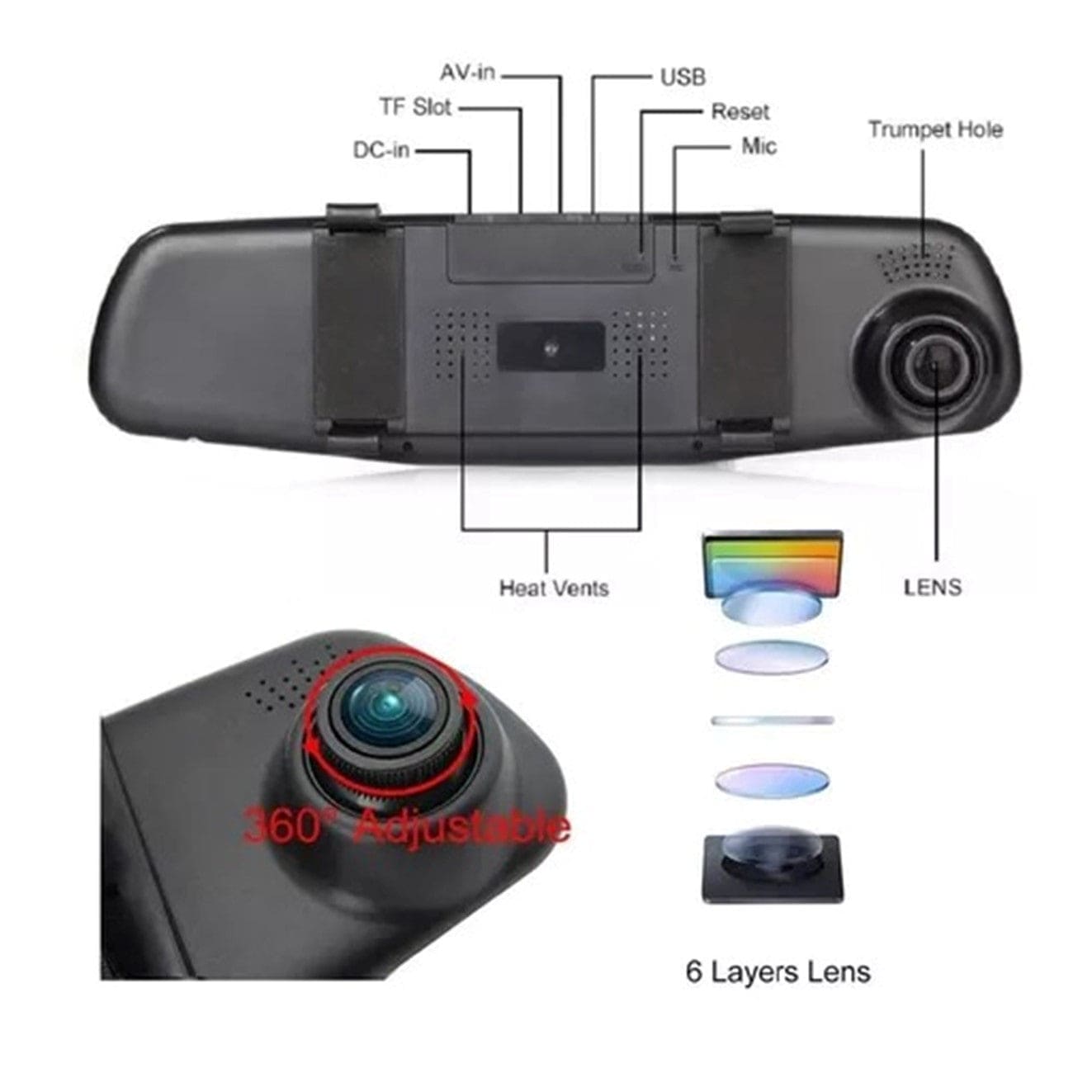 Espejo Retrovisor Doble Camara Dvr Hd